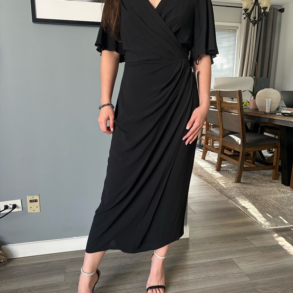 Maggy London Black Midi Wrap Dress